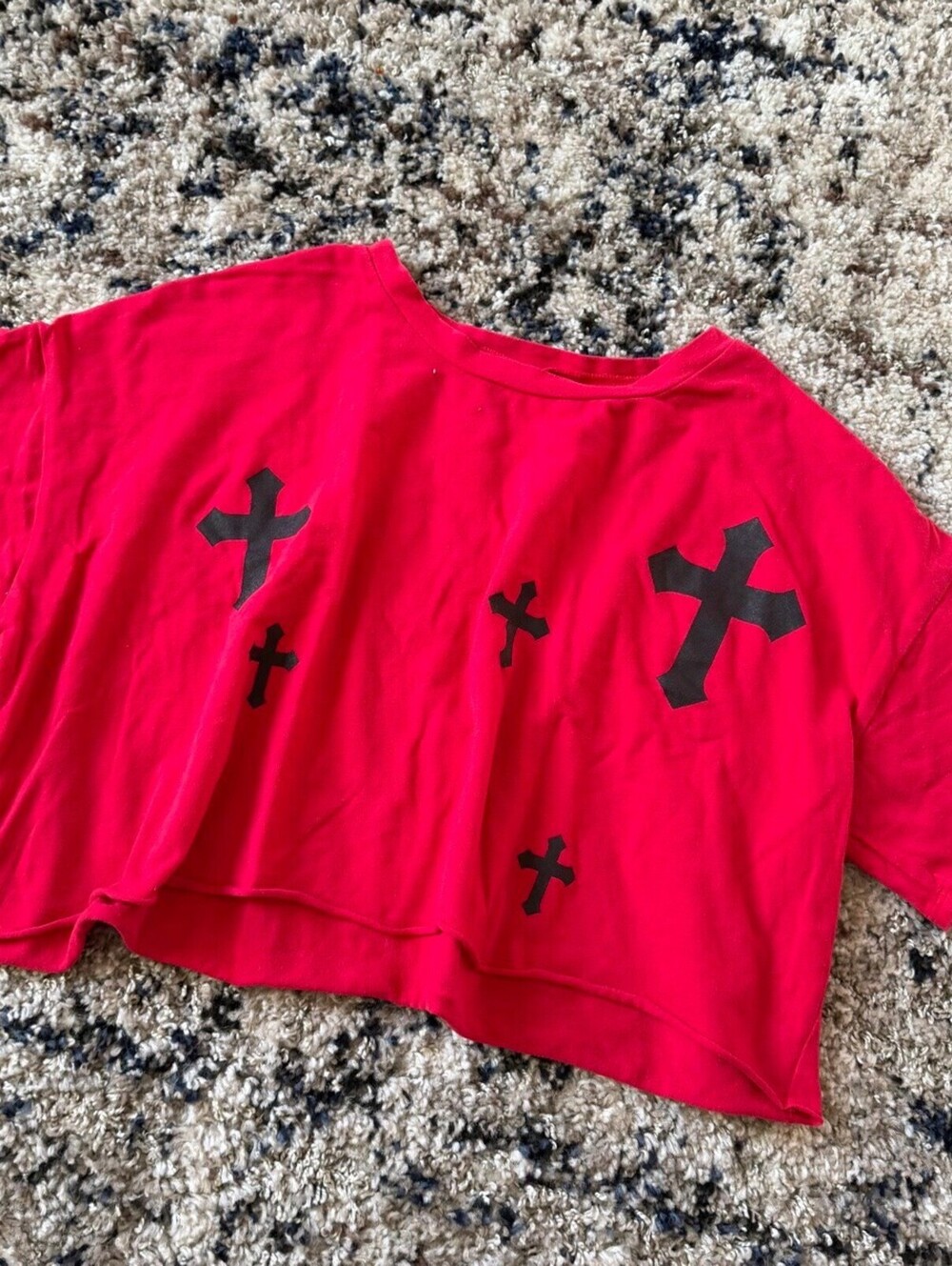 JNK Red Cross Print Crop Top Tee Shirt
